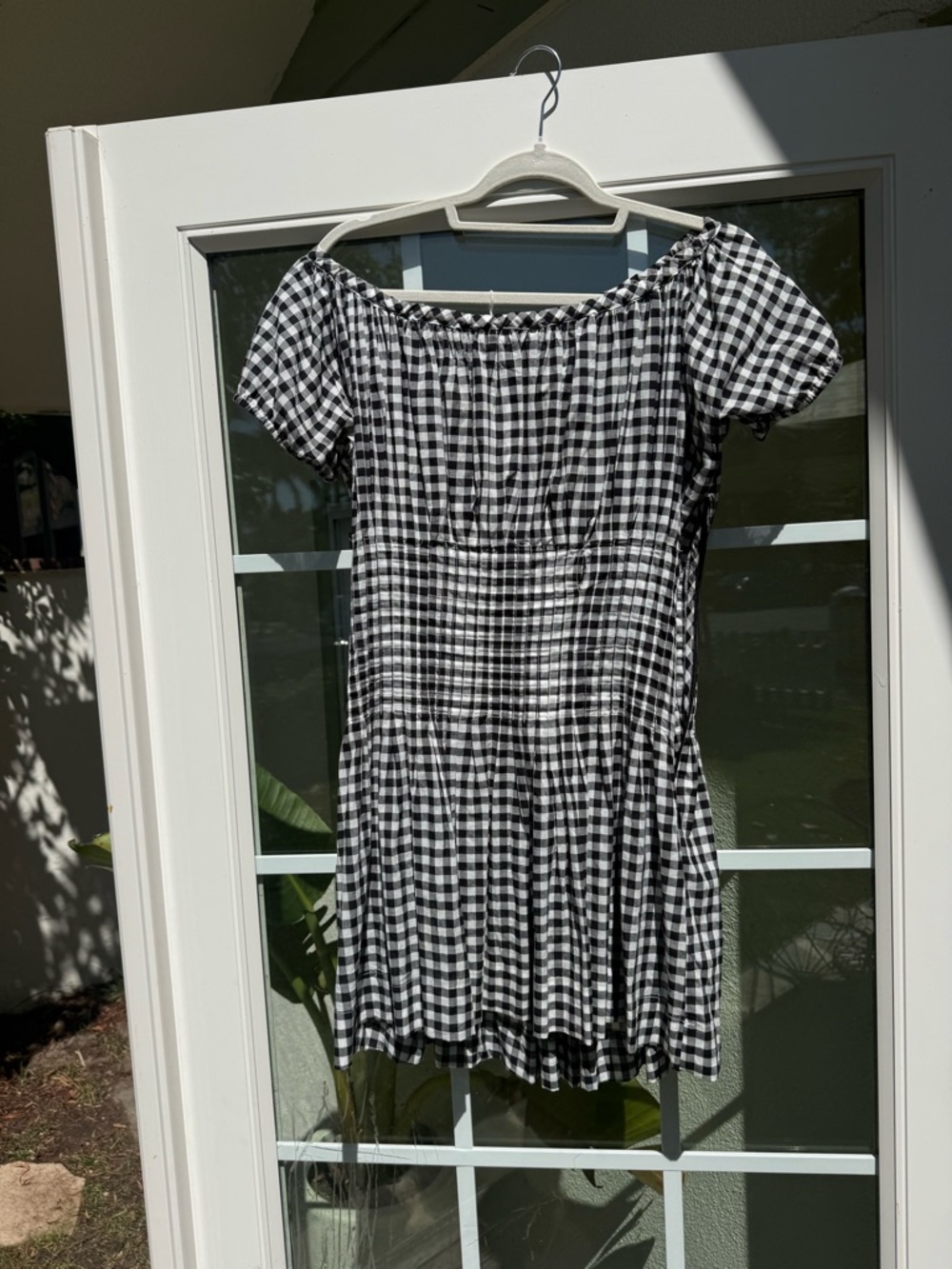 Frankie’s bikinis Black and White Gingham Off-Shoulder Dress